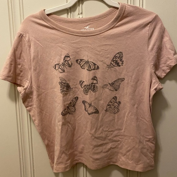 Hollister Women's Tan Butterfly Graphic Cropped Tee - Picture 1 of 2